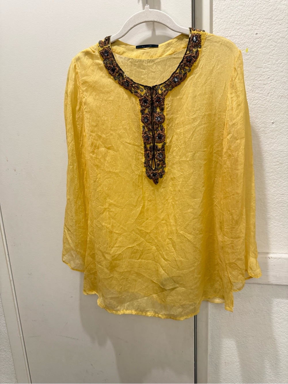 Elie Tahari beaded Embellished Yellow Women'sheer blouse top small